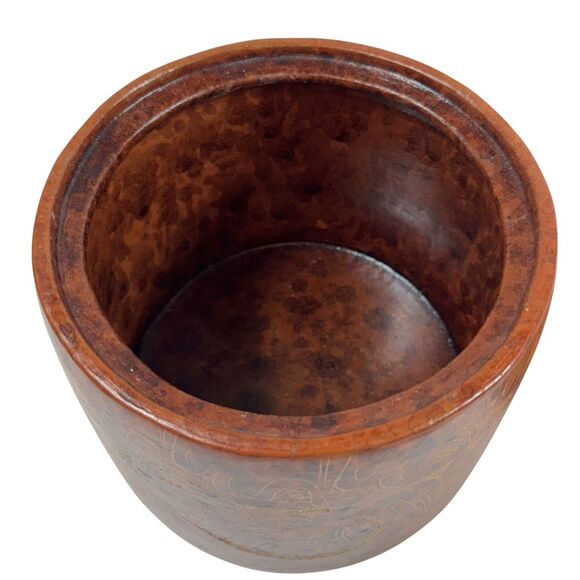 Market Bazaar Stoneware Ceramic Terracotta Canister Woven Lid 5x6.5 Rustic Boho - Picture 3 of 8